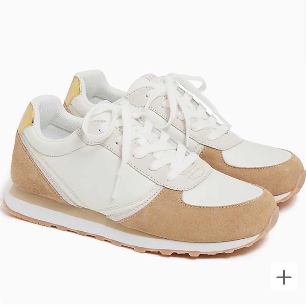 J. Crew White and Tan Suede-Trim Sneakers